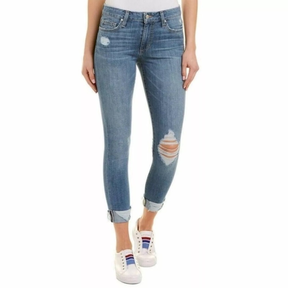 Joe's Women's Distressed Icon Rhea Mid Rise Skinny Cuff Crop Jeans SZ 24
